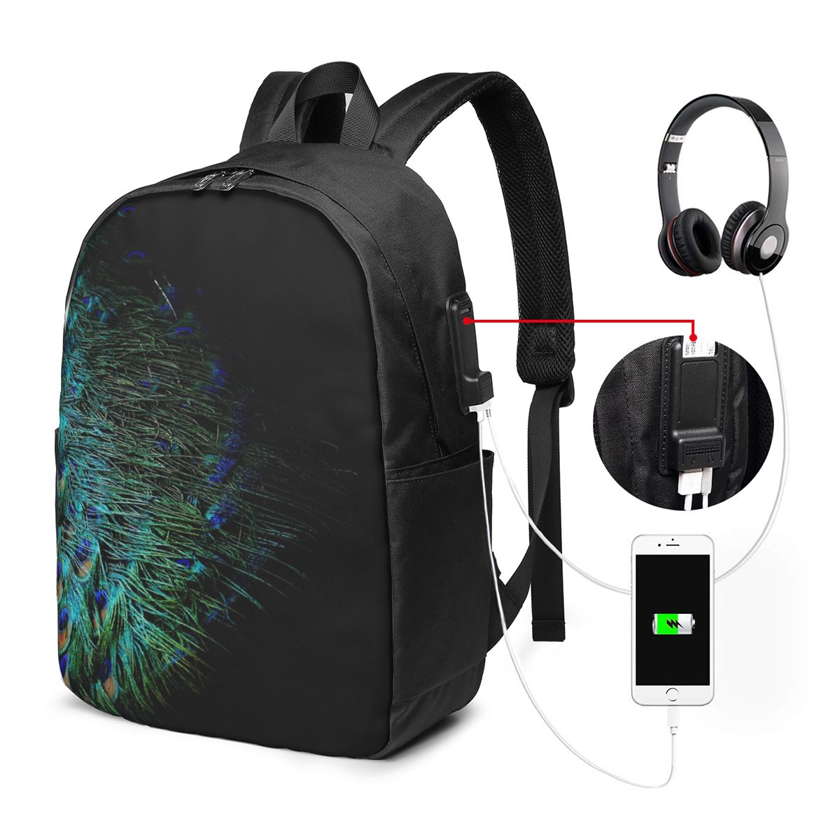 Laptop Bag - Mochila con plumas de pavo real